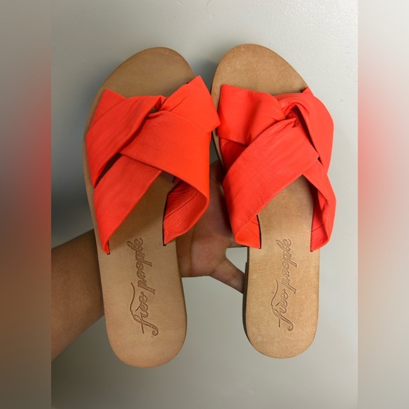 Free People Orange Neón Women's Slide Sandals Size 37 Summer Comfortable Beach - Picture 2 of 9